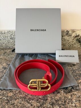 Balenciaga Bb Buckle Red Leather Belt